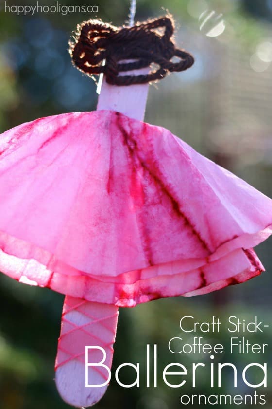 craft stick and coffee filter ballerina ornaments - feature image