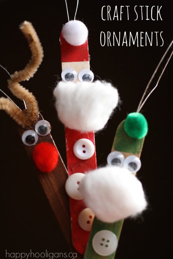 Popsicle stick santa elf and reindeer ornaments - feature photo