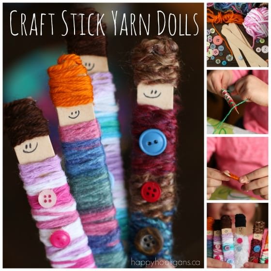 Easy Popsicle Stick Yarn Dolls by Happy Hooligans