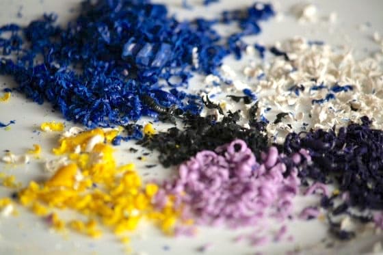 crayon shavings on plate