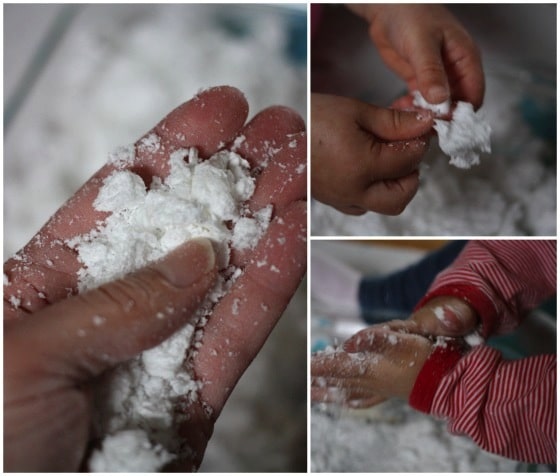 crumbling microwaved ivory soap with our hands