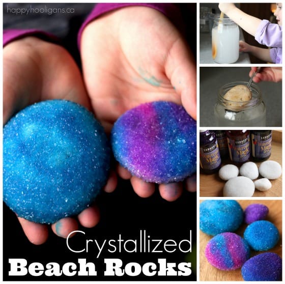 Crystallized beach rocks with borax and liquid watercolours