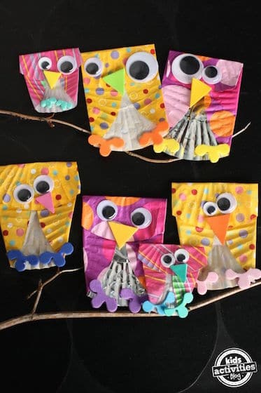 Adorable owls made out of cupcake liners