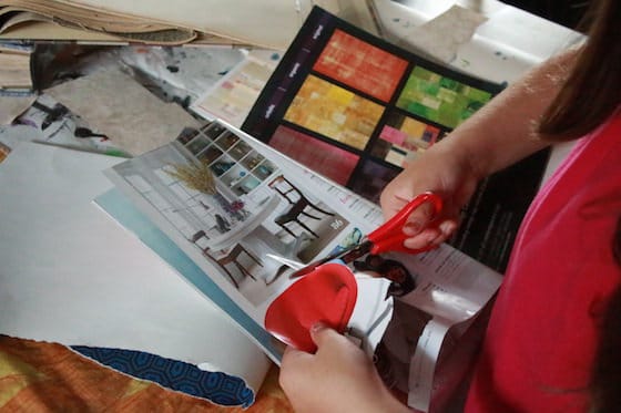 cutting out furniture for shoebox dollhouse