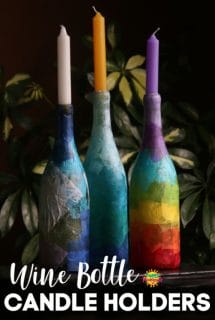 Tissue Paper Decoupage Wine Bottle Candle Holder