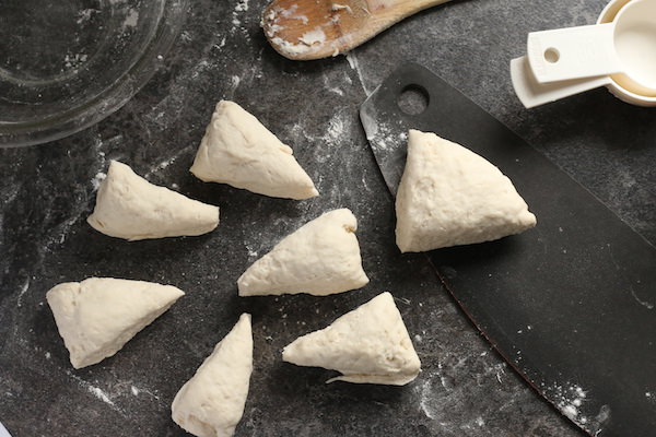 dividing pretzel dough