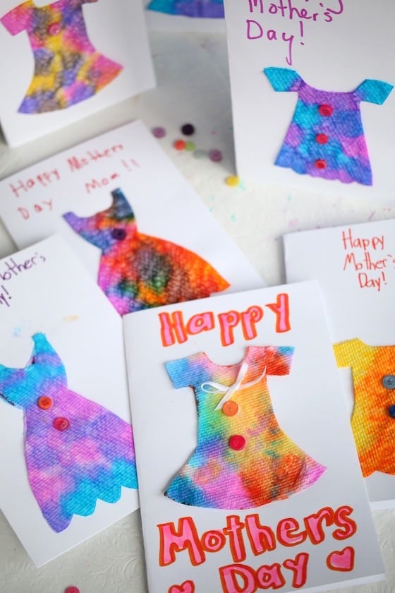 Variety of homemade mother's day cards made by kids 