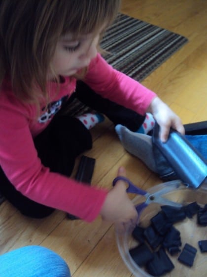 toddlers cutting styrofoam 