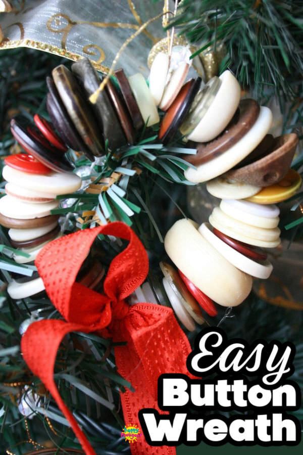 Button Wreath Ornament with pipe cleaners and vintage buttons and gold bow