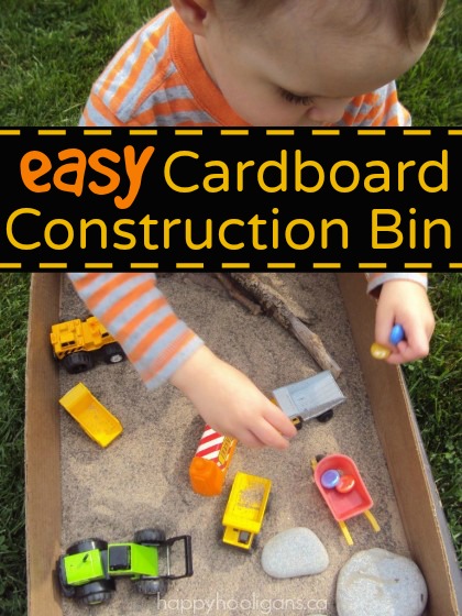 Construction Small World Play - A simple sensory bin that will keep your little construction workers busy for hours