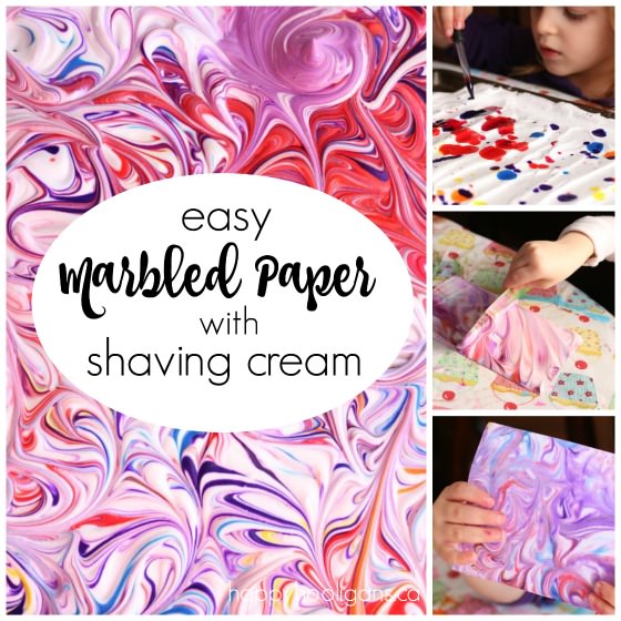 easy marbled paper with shaving cream and food color