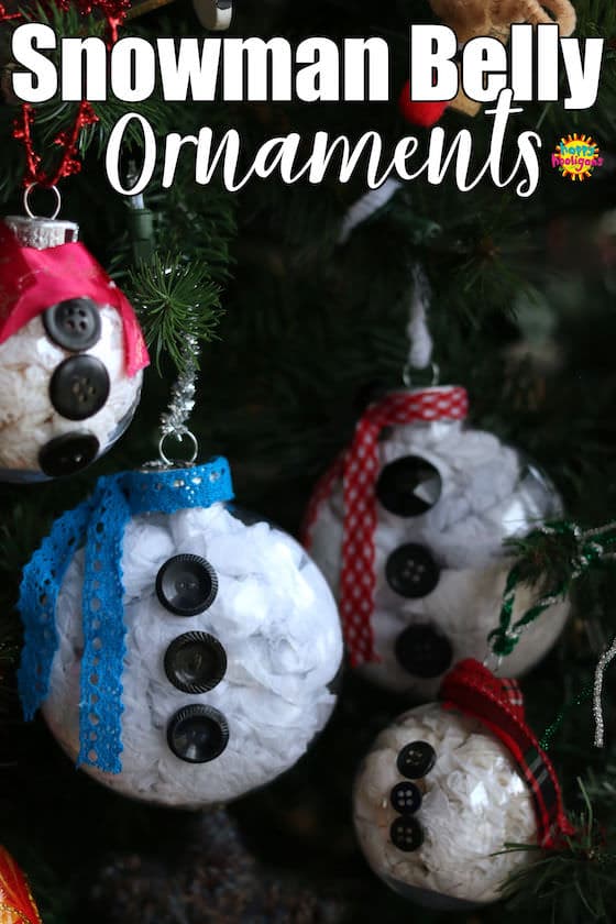 Snowman Belly Ornaments - clear plastic ornaments stuffed with white tissue paper