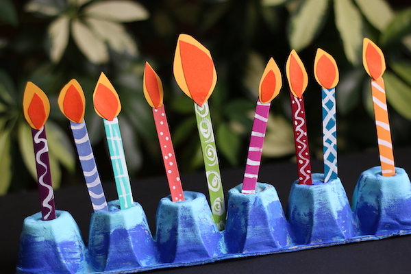 Egg Carton and Popsicle Stick Menorah