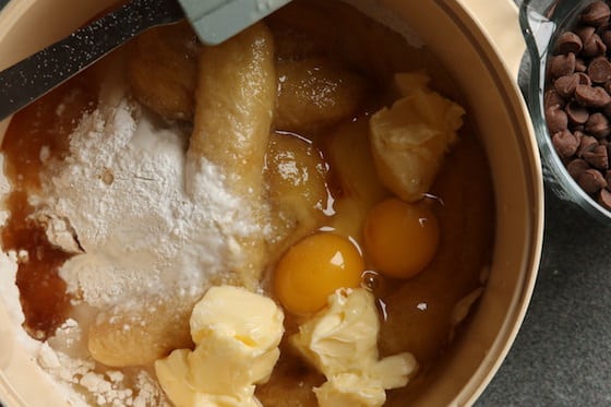 eggs, flour, bananas, sugar