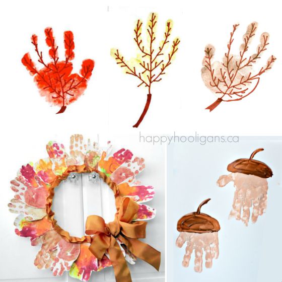 fall leaf and acorn handprints