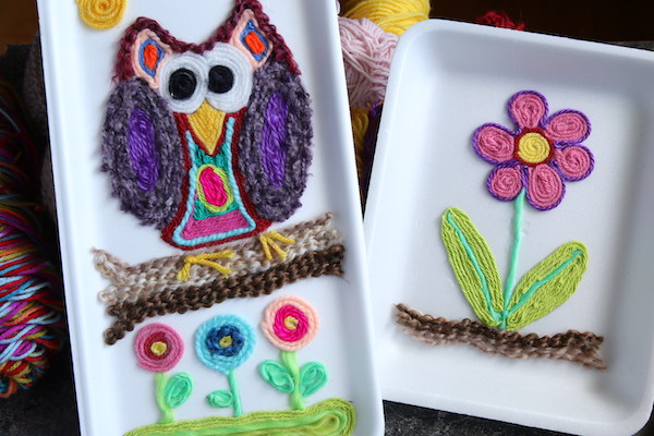 Yarn painting - owl and flower