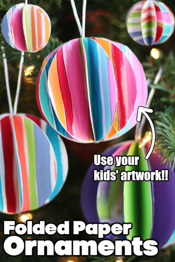 Folded Paper Ornaments with kids artwork