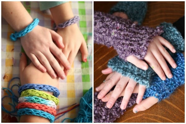 Loom Knit bracelets and fingerless gloves
