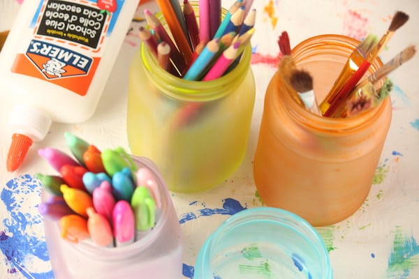 frosted painted jars white background