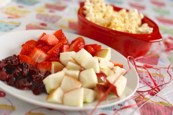 fruit scraps and popcorn - raffia and florist wire