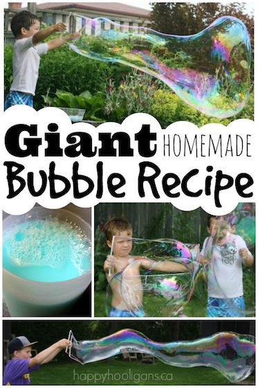 Giant Homemade Bubble Recipe with 5 Kitchen Ingredients for the biggest bubbles EVER - Happy Hooligans