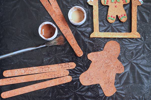 gingerbread pieces stippled with brown paint