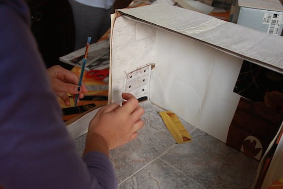 gluing furniture for shoebox dollhouse