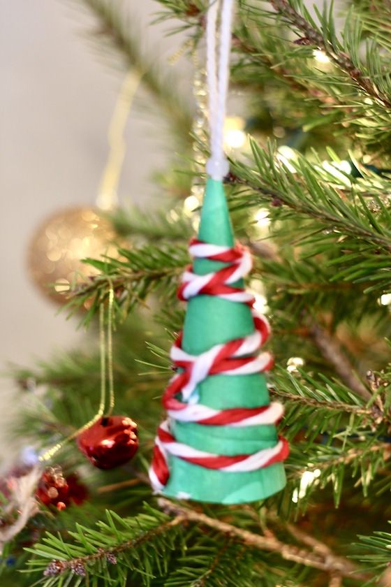 green paper cone tree on christmas tree