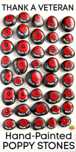 40 Hand Painted Poppy Stones laid out vertically on white backdrop