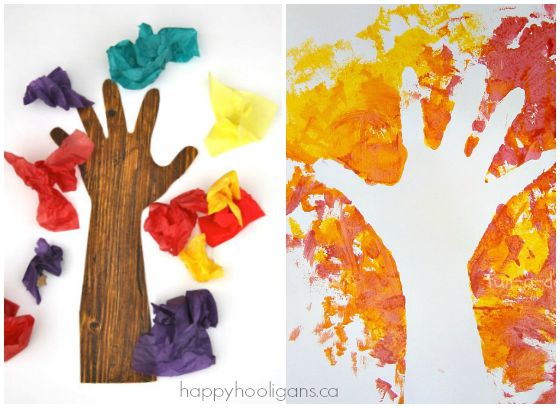 Handprint Fall Tree Crafts for Preschoolers - Happy Hooligans