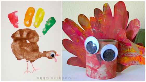 handprint turkey crafts for Thanksgiving