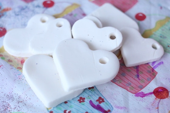 heart ornaments made from white clay dough