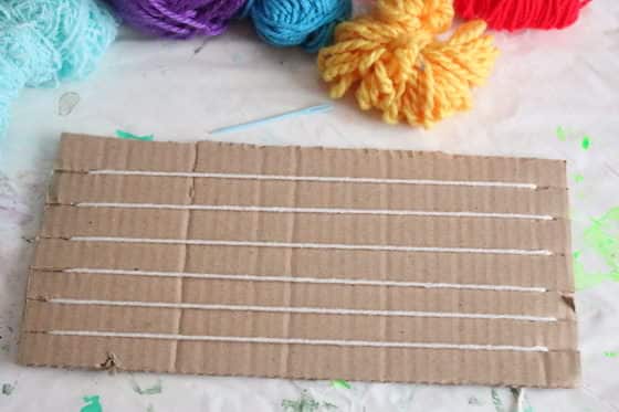 homemade cardboard weaving loom