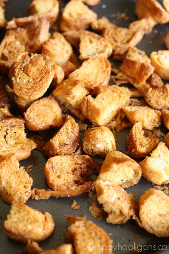 homemade croutons made in the oven