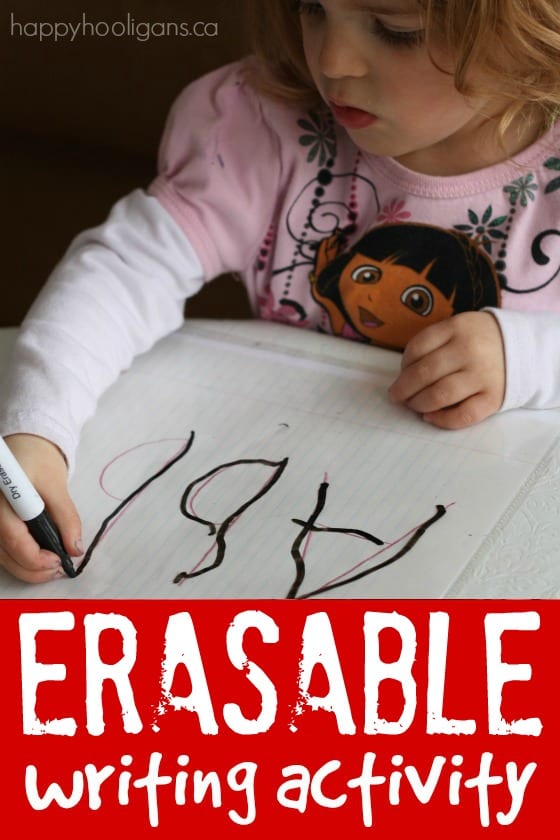 Homemade eraseable writing activity for preschoolers - Happy Hooligans