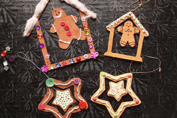 homemade gingerbread ornaments beside storebought