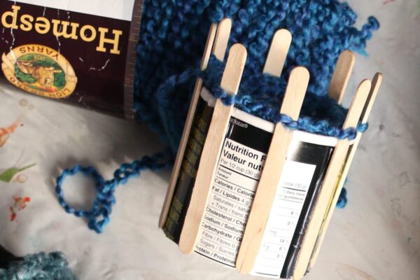 homemade knitting loom bread crumb canister