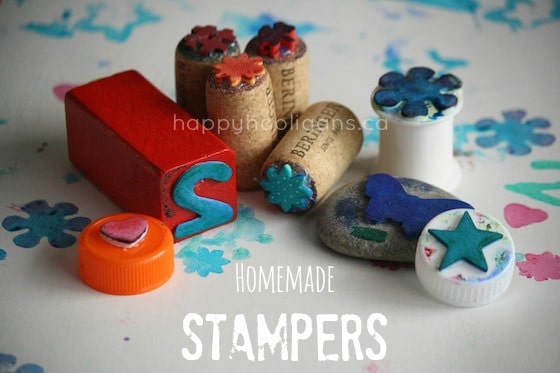 a variety of homemade stamps for kids using household items - happy hooligans 