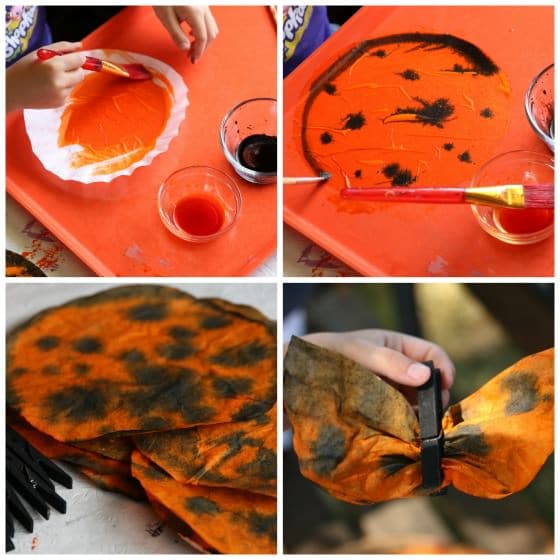 how to make coffee filter butterflies for Monarch butterfly mobile