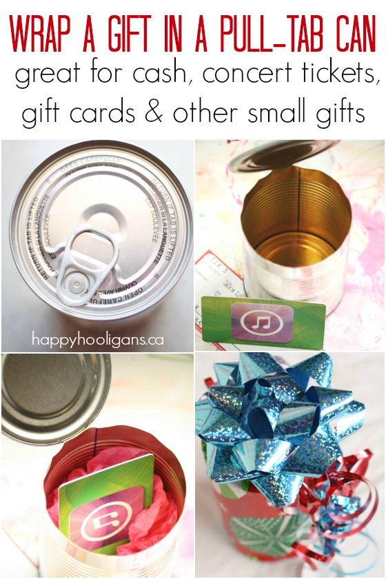 How to wrap a small gift in a pull-tab can - Happy Hooligans