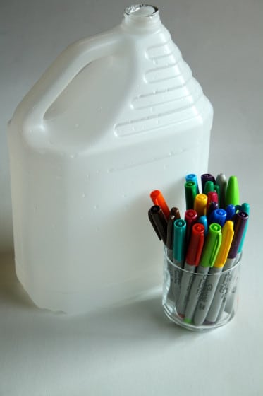 jug and markers for milk jug suncatchers