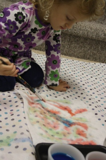 preschooler painting paper towel butterfly wing