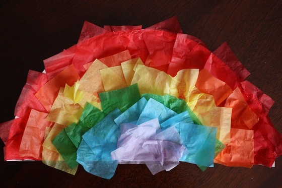 tissue paper rainbows - easy spring crafts for kids to make