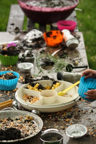 second hand coffee table covered with mud and mudpie ingredients