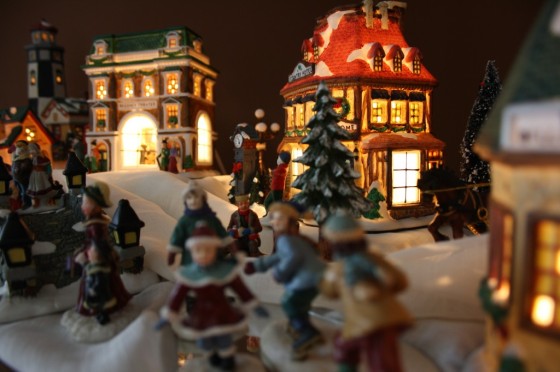 Christmas village porcelain houses and people