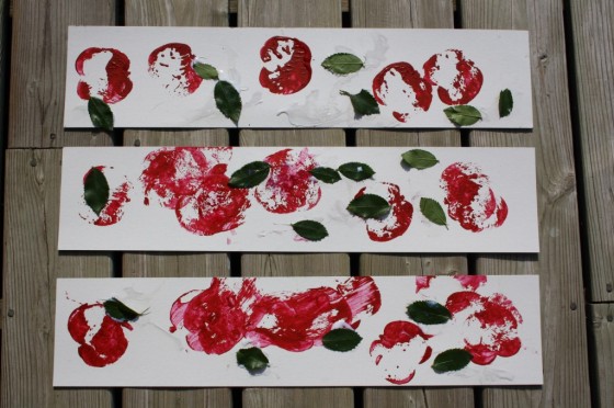 apple stamping art made by toddlers and preschoolers