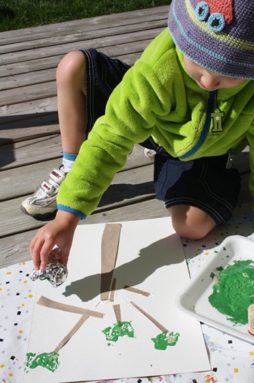 stamping with tinfoil for sandpaper apple trees