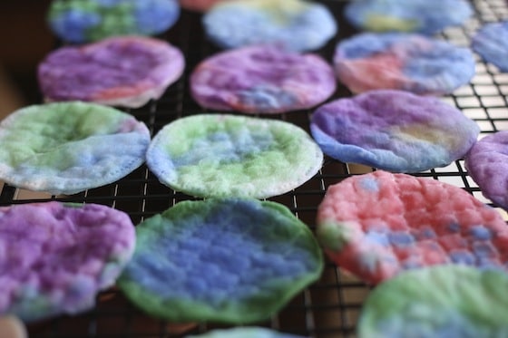 Coloured Cotton Pads for Toddler art project 