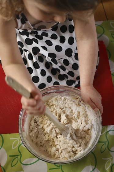 Mixing quick and easy pizza dough.