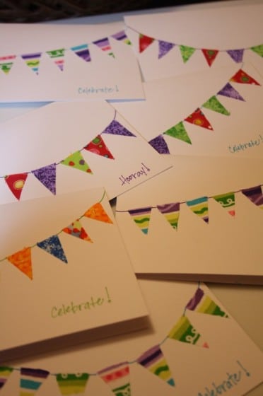 homemade cards with fabric scrap buntings